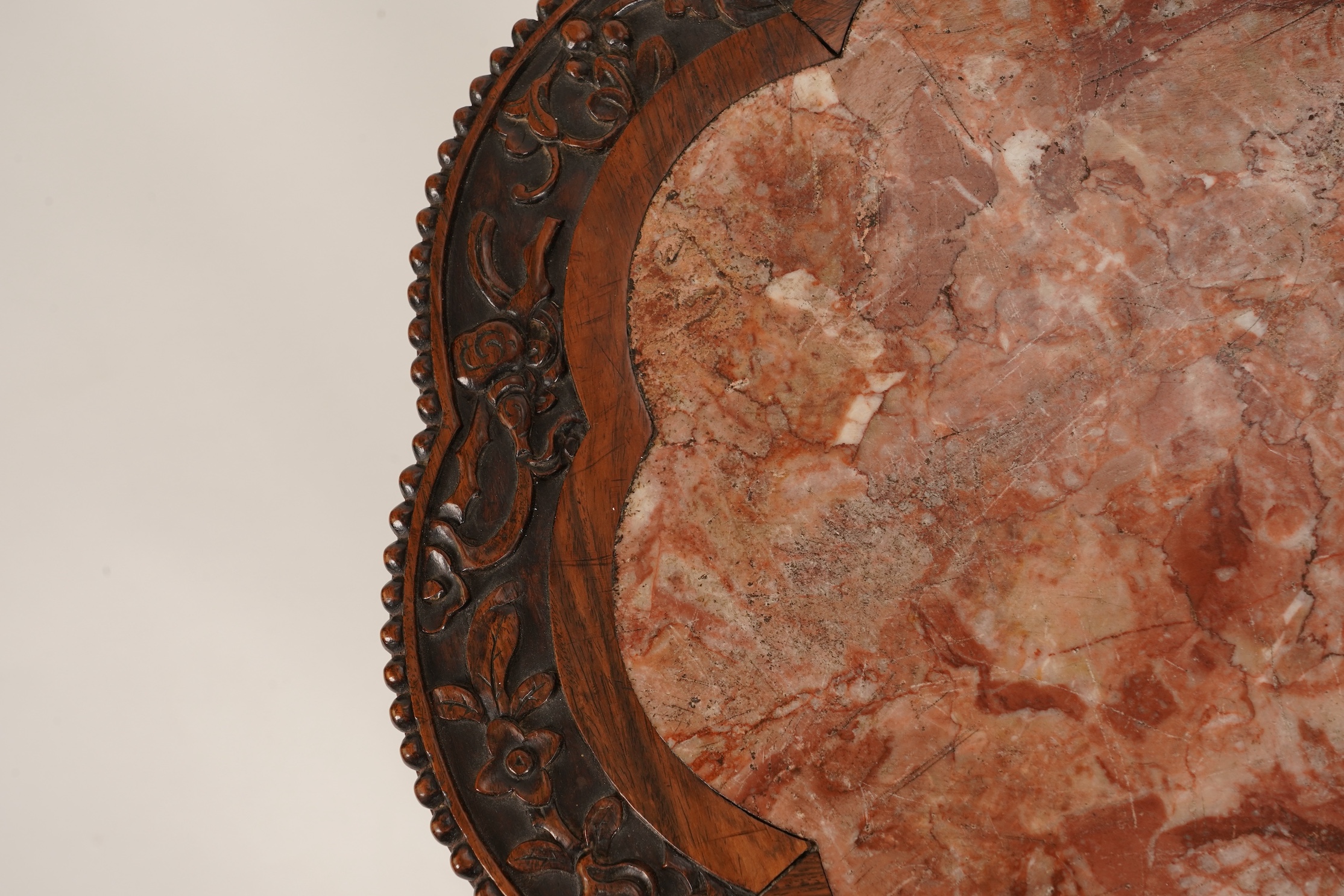 A Chinese hongmu and marble ‘dragon’ jardiniere stand, late 19th century